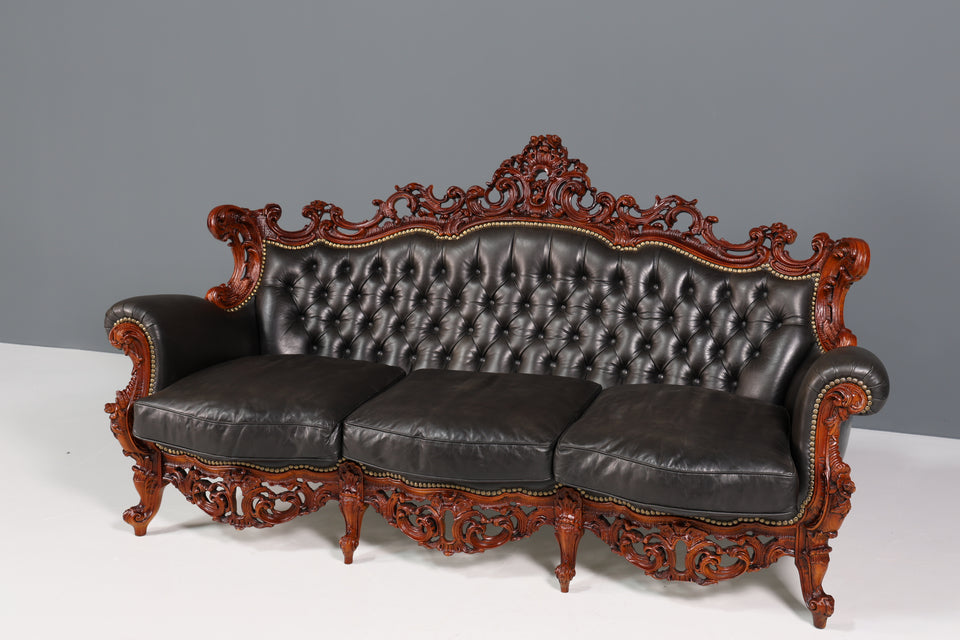 Königliches 3-Sitzer Barock Sofa echt Leder Luxus Chesterfield Couch