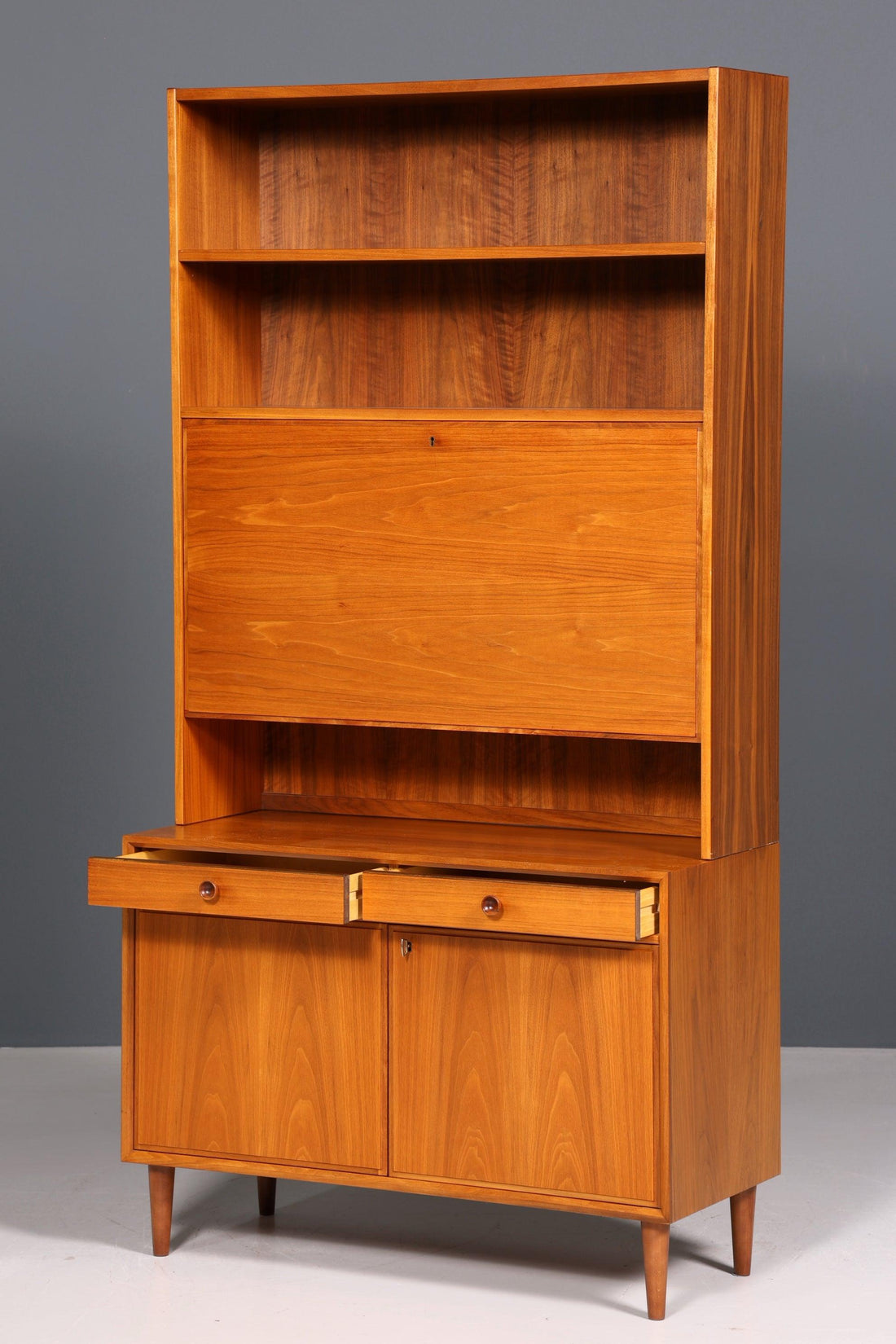 Stylish Mid Century Cabinet Vintage Highboard Secretary Real Wood Shelf 60s