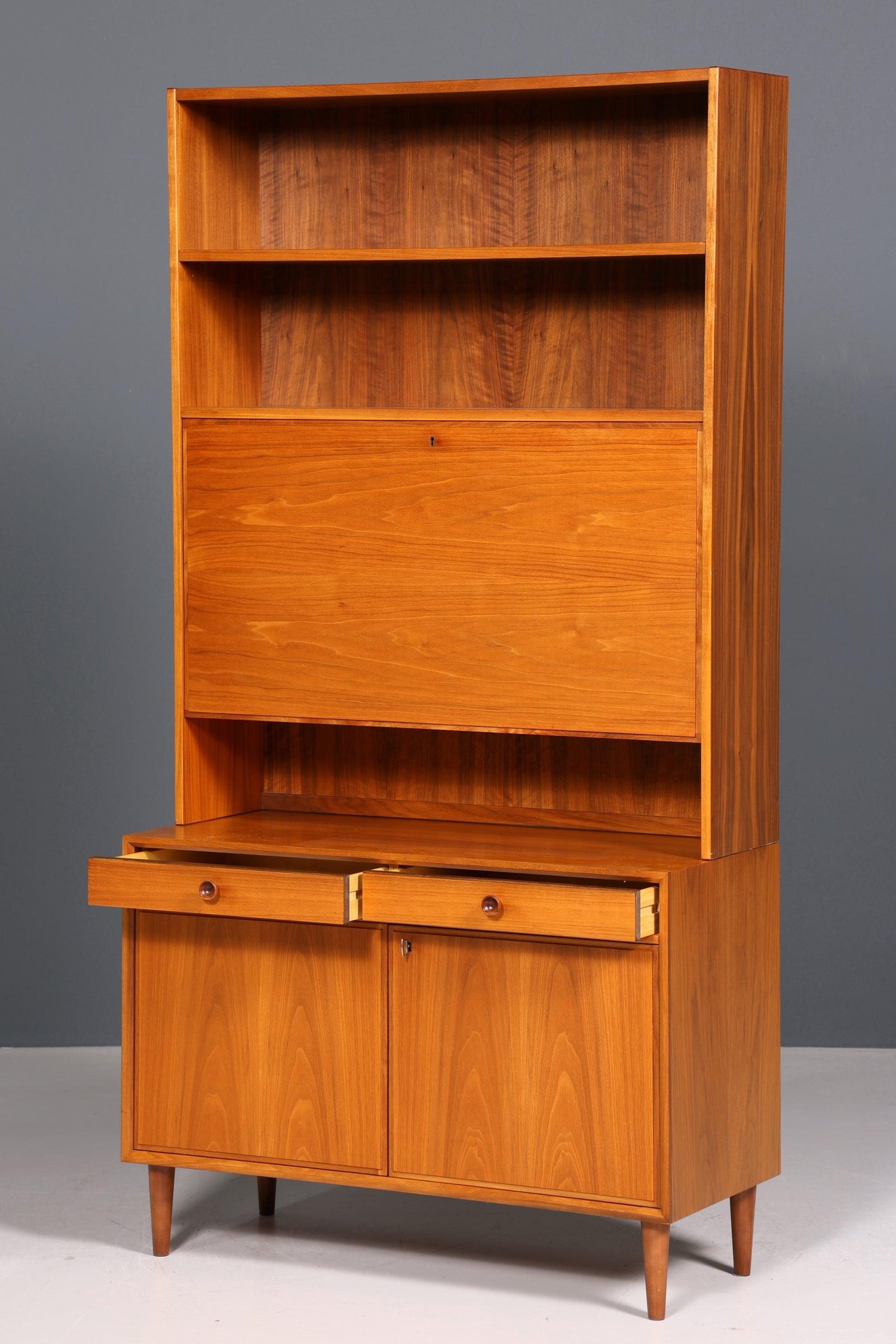 Stilvoller Mid Century Schrank Vintage Highboard Sekretär echt Holz Regal 60er Jahre