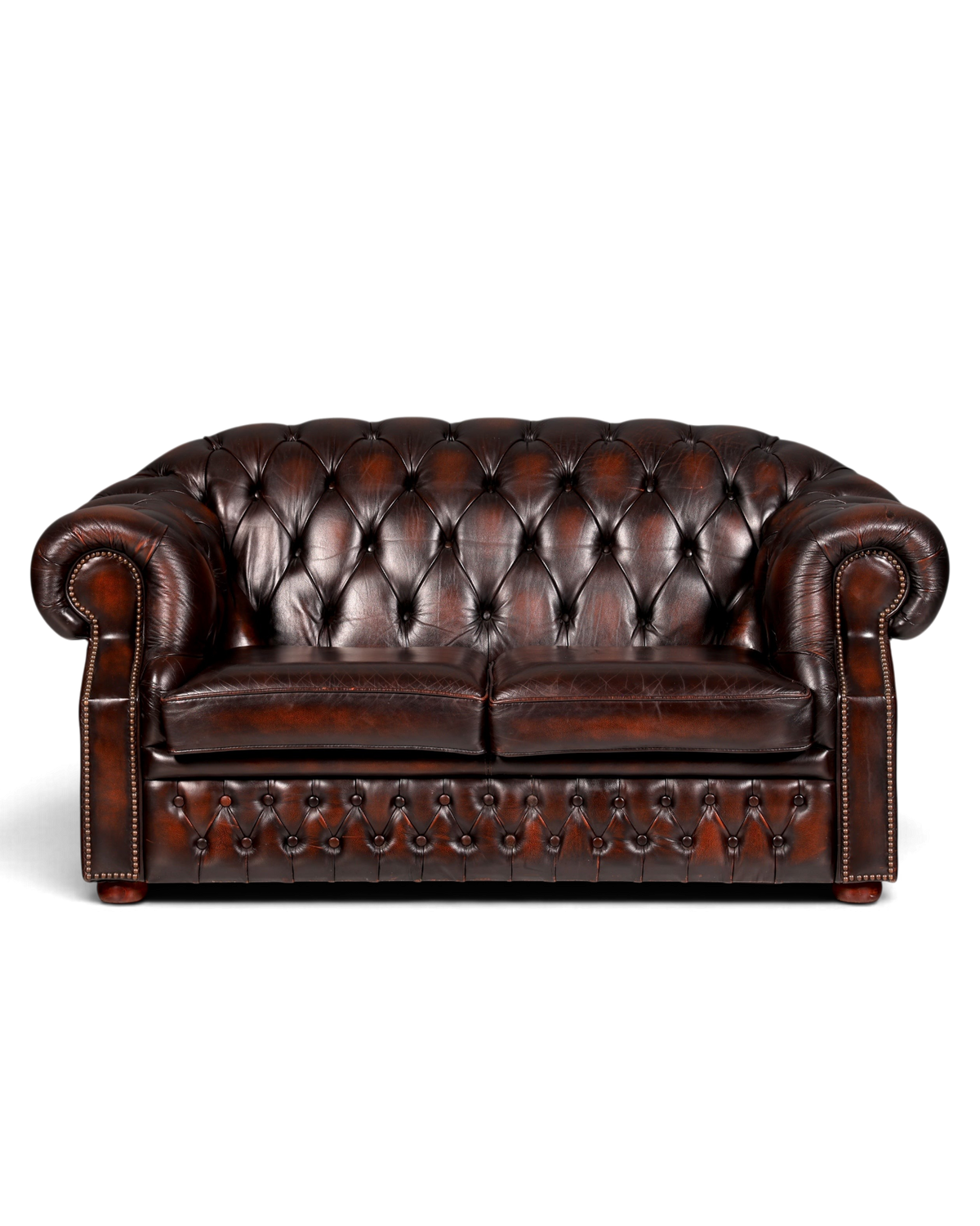Hauptstadt Möblerei Chesterfield Centurion 2-Sitzer Sofa aus braunem Echtleder mit Knopfheftung und Ziernägeln