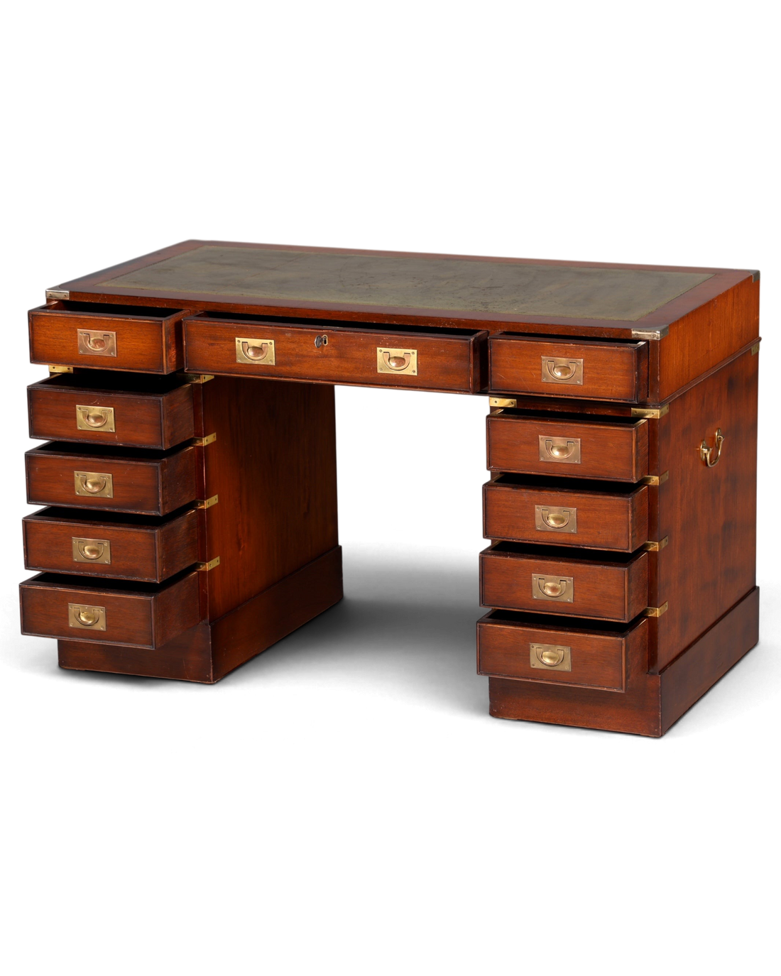 Stilvoller Maritimer Schreibtisch Englischer Military Bürotisch Office Table mit echt Lederauflage