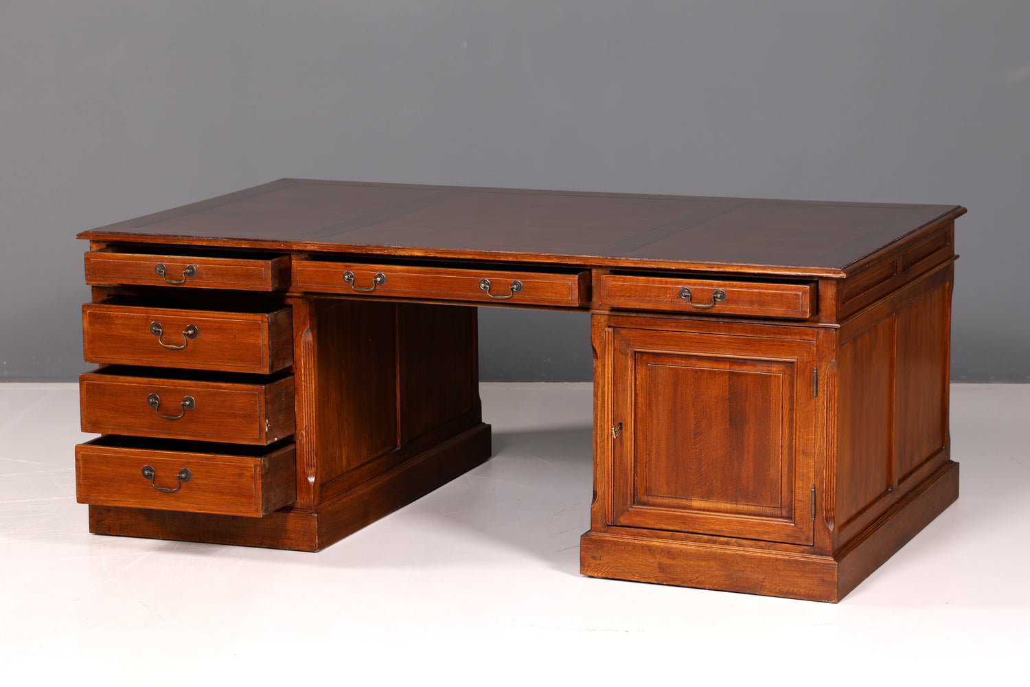 Impressive English XXL Writing Desk, Office Desk, Partner Desk, Antique Solid Wood Vintage