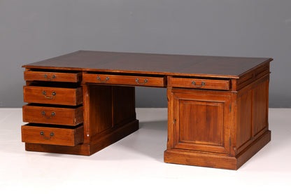 Impressive English XXL Writing Desk, Office Desk, Partner Desk, Antique Solid Wood Vintage