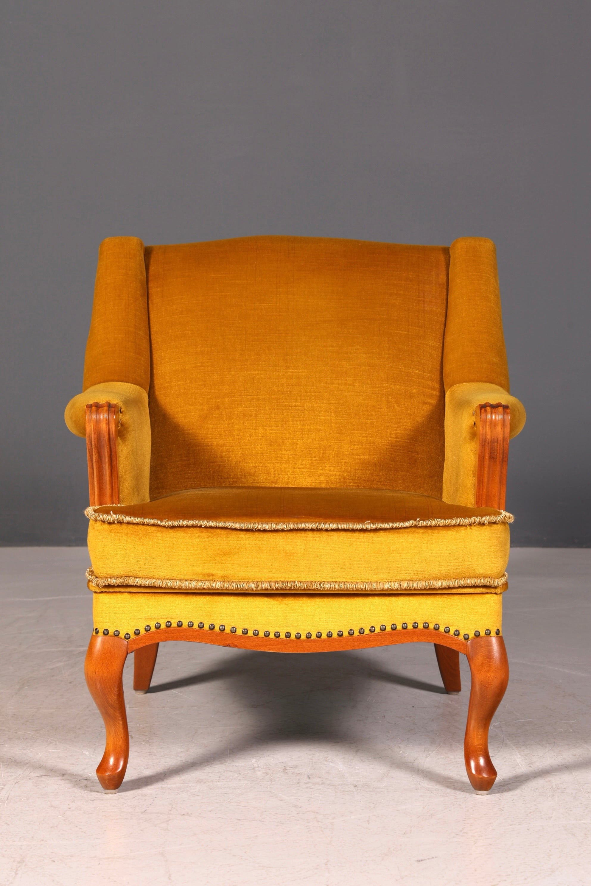 G060 Finish Edler Chippendale Armlehnsessel Barock Stil Sessel Armchair Samt Stoff Sessel