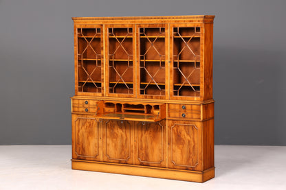 Beeindruckender Englischer Vitrinenschrank Echt Holz Sekretär Bibliothek Bücherschrank Buffet Antik Vintage