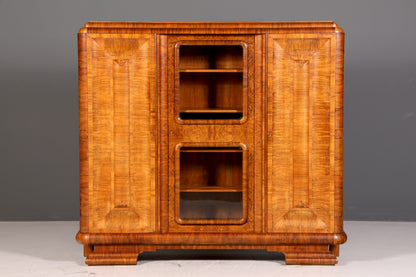 Beeindruckende Original Art Deco Vitrine Nussbaum Bücherschrank Glasvitrine Schrank Antik Massivholz Vintage