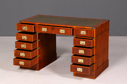 Edler Maritimer Schreibtisch Englischer Military Chest Bürotisch Office Table Echt Lederauflage Antik Vintage