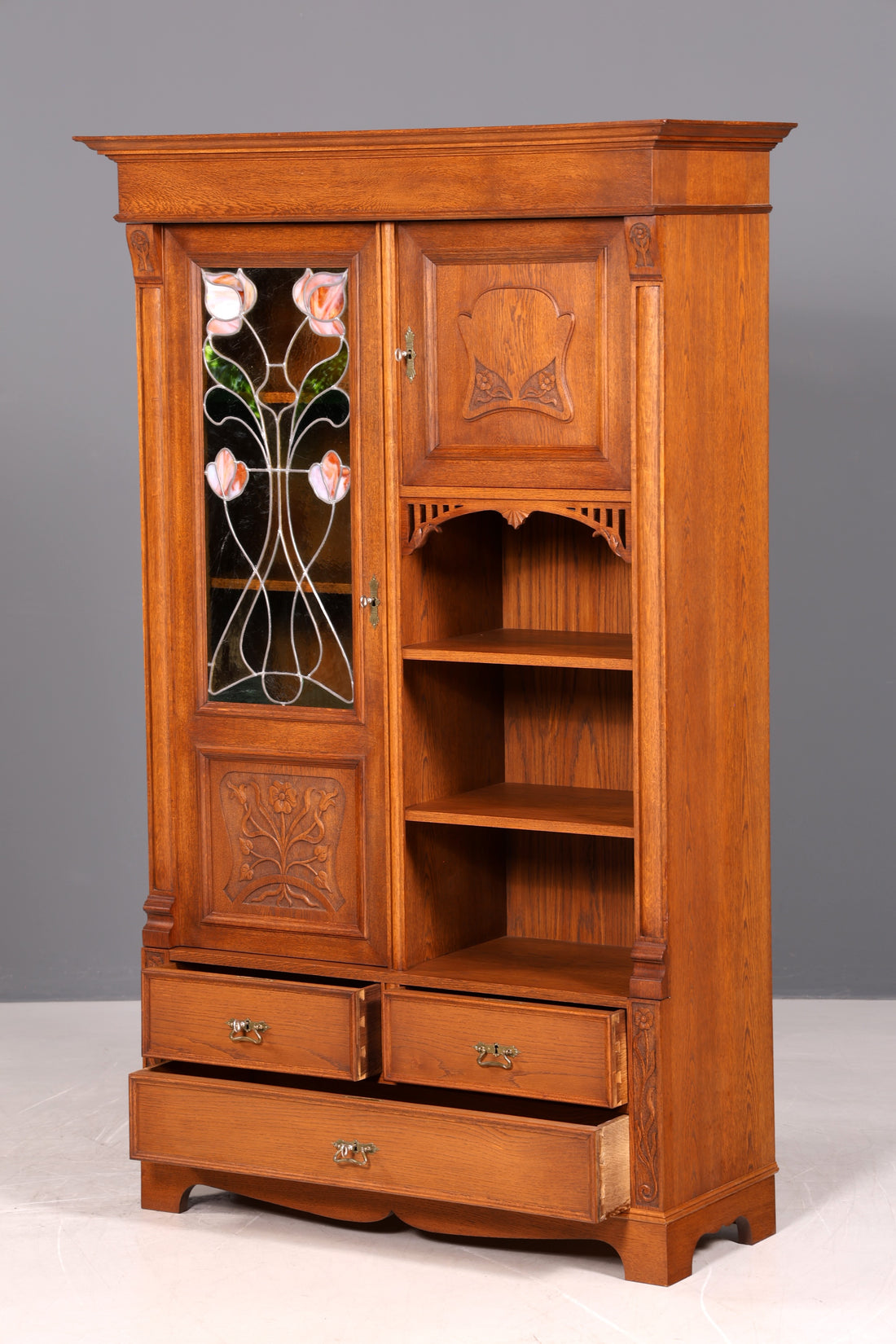 G783 Finish Traumhafte Jugendstil Vitrine Antike Holz Bücherschrank Eiche Antik Schrank Geschirrschrank (Kopie)