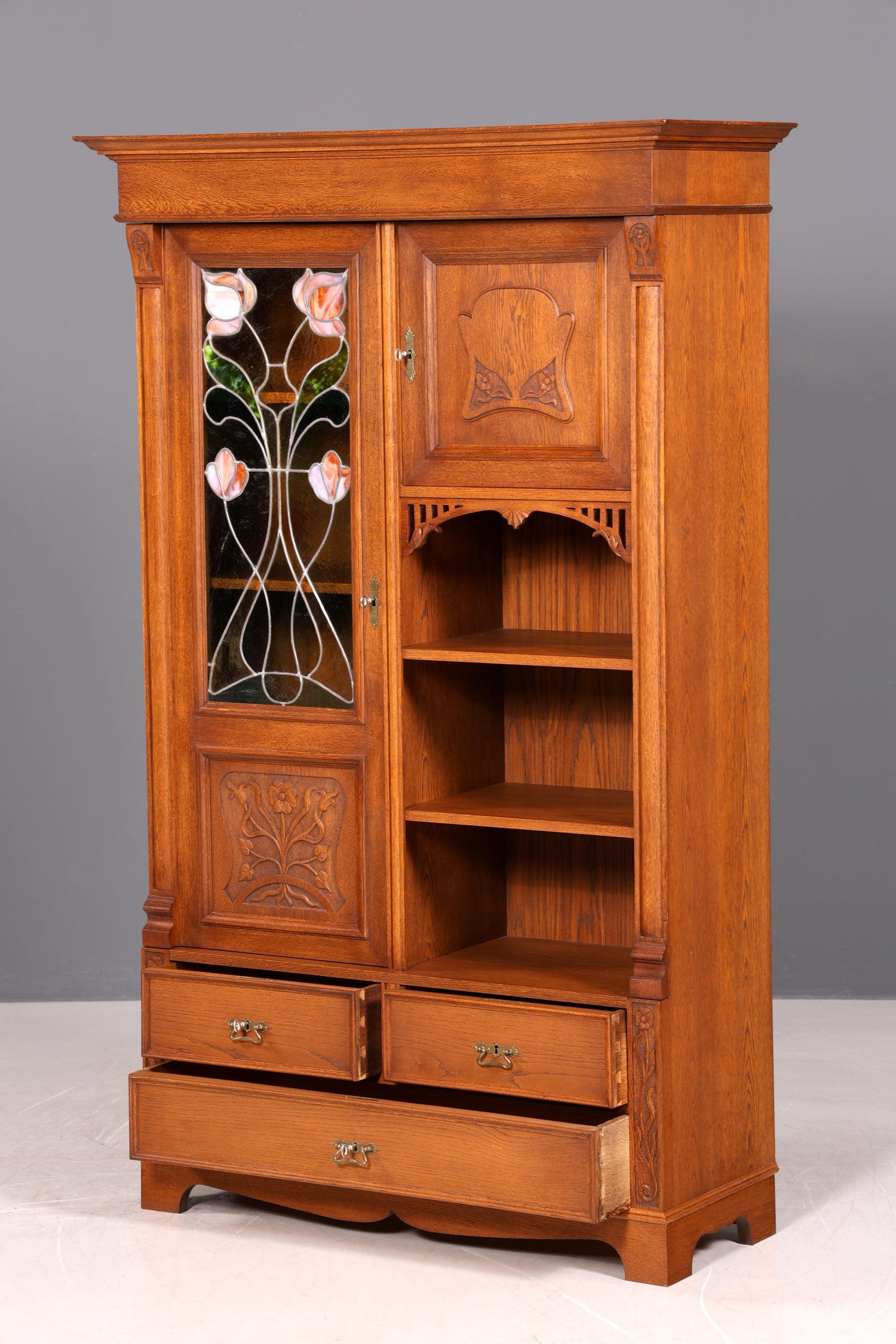 G783 Finish Traumhafte Jugendstil Vitrine Antike Holz Bücherschrank Eiche Antik Schrank Geschirrschrank (Kopie)