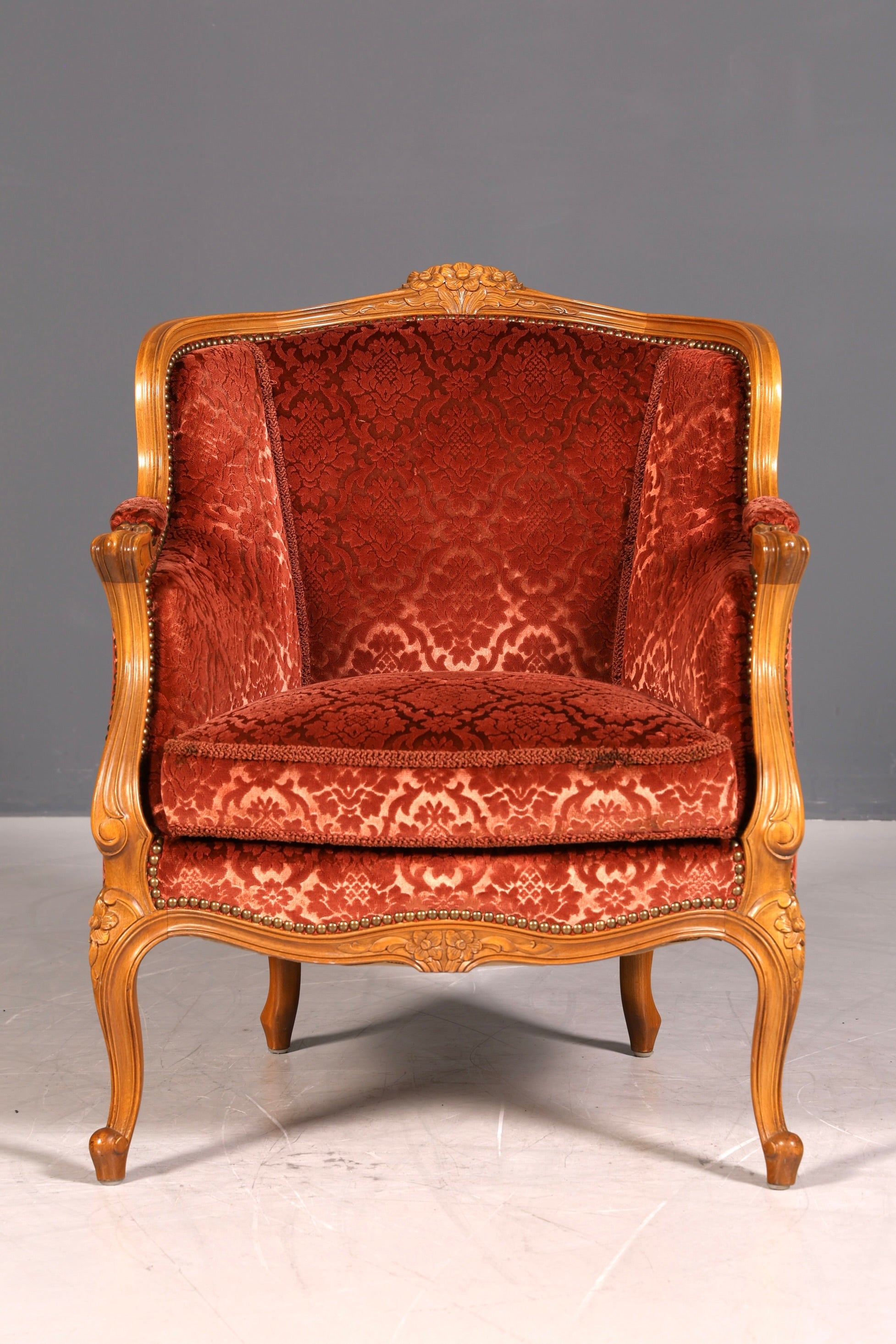 Edler Chippendale Armlehnsessel Barock Stil Sessel Samt Stoff Armchair Sessel 2 von 2