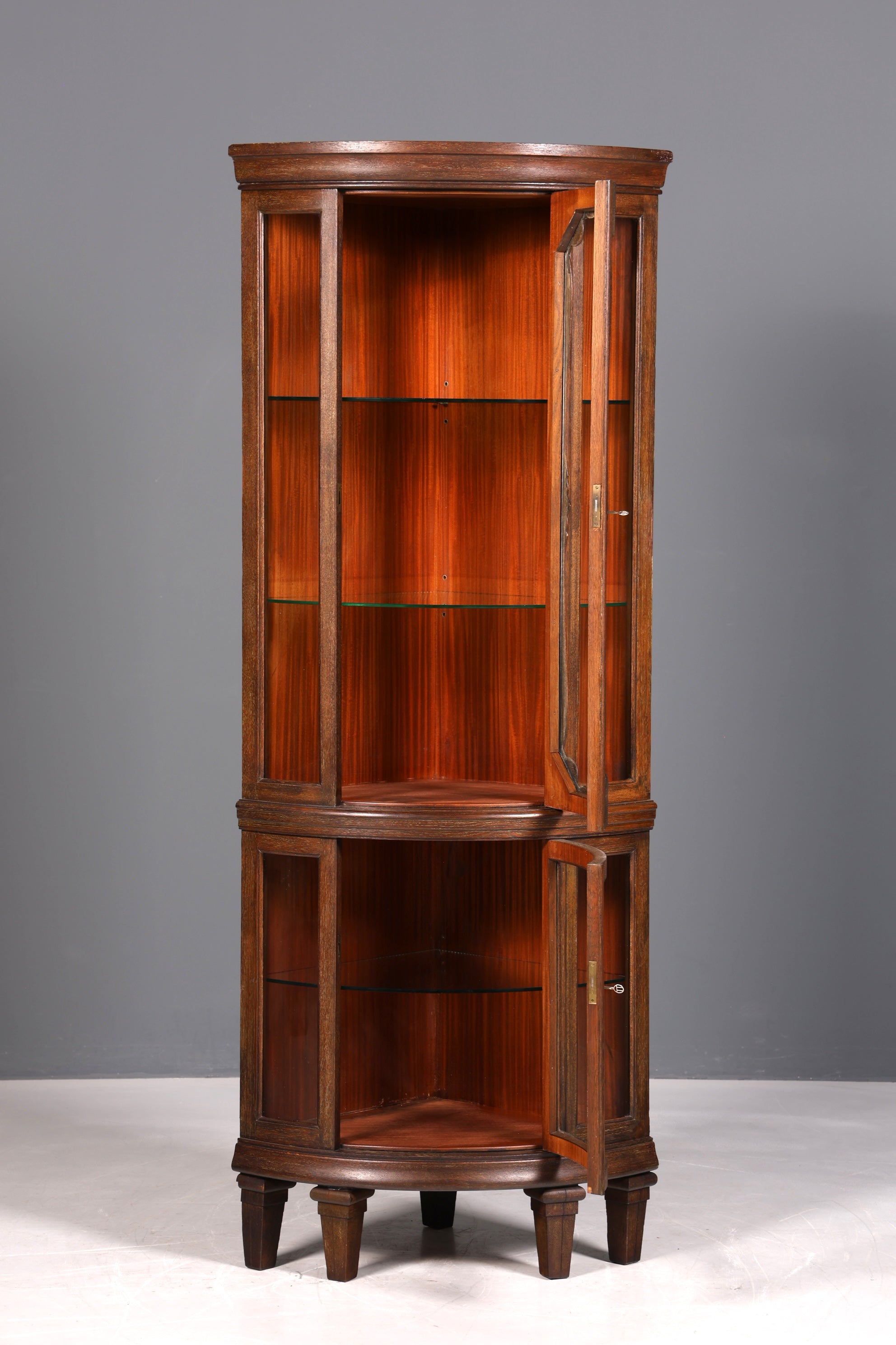 Stilvolle Jugendstil Eckvitrine um 1910 echt Holz Bücherschrank Eiche Antik Küchenschrank Geschirrschrank