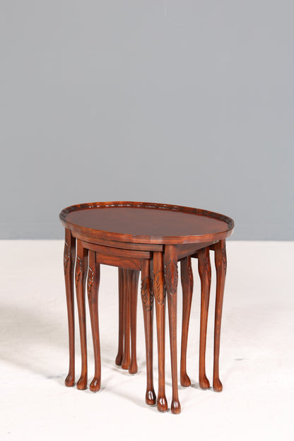 Filigranes Englisches Tisch Set Couchtisch Englisch Antik Stil 3er Satz Ablagetisch Holz Beistelltisch