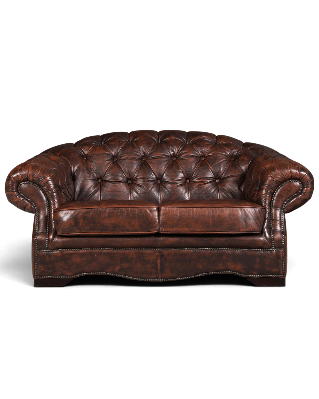Hauptstadt Möblerei Chesterfield Centurion 2-Sitzer Sofa aus braunem Echtleder mit Knopfheftung und Ziernägeln