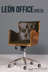 Chesterfield Büro Armlehnstuhl "Leon-Office" Nussbaum grün