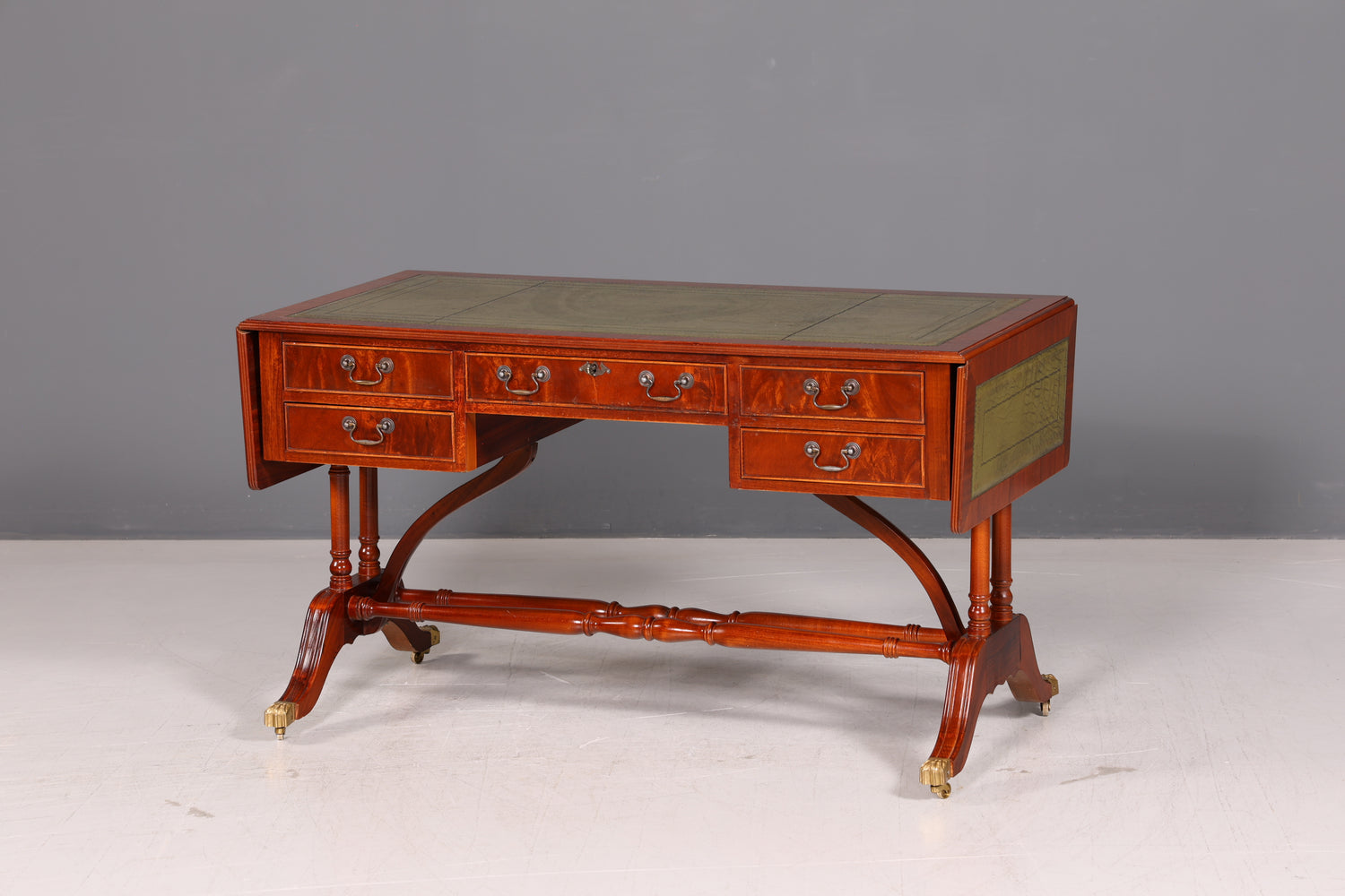 Wunderschöner Englischer Schreibtisch Regency Klappschreibtisch Echt Lederauflage Mahagoni Sofatisch Antik Stil Bürotisch