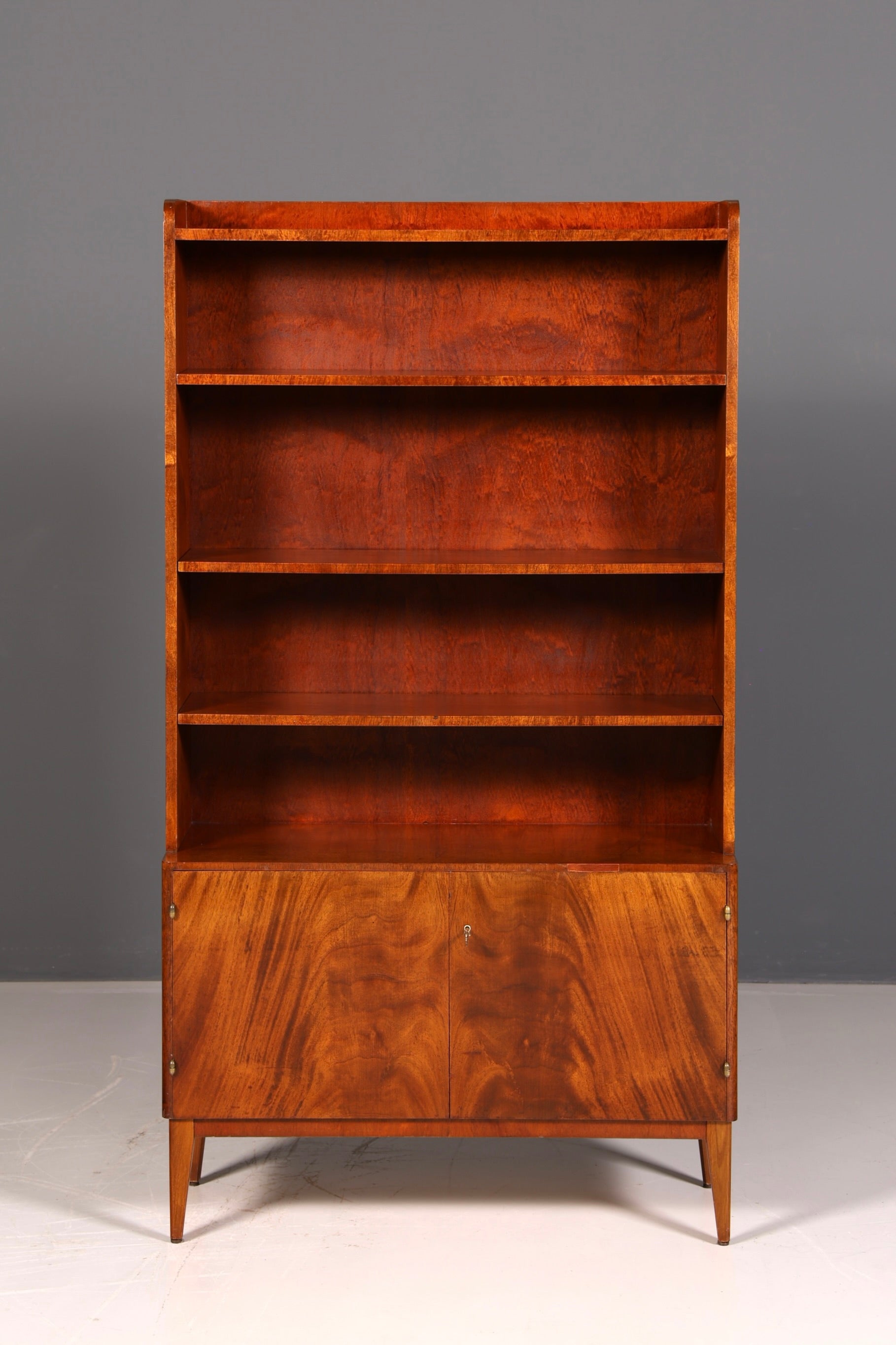 Simple mid-century bookcase, Danish design shelving cabinet, walnut, vintage retro 1960s wood