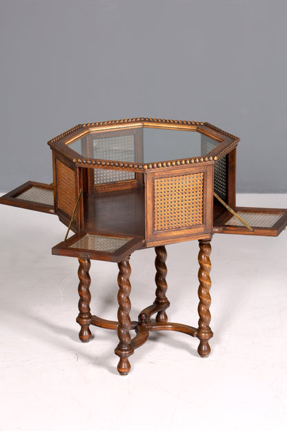 Wunderschöner Gründerzeit Barschrank echt Holz Teeschrank Korbgeflecht Schrank Ablage