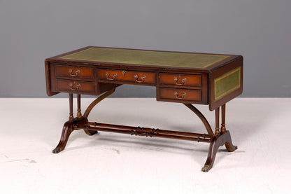 Beautiful English Desk Regency Folding Desk Genuine Leather Top Mahogany 60s Office Table