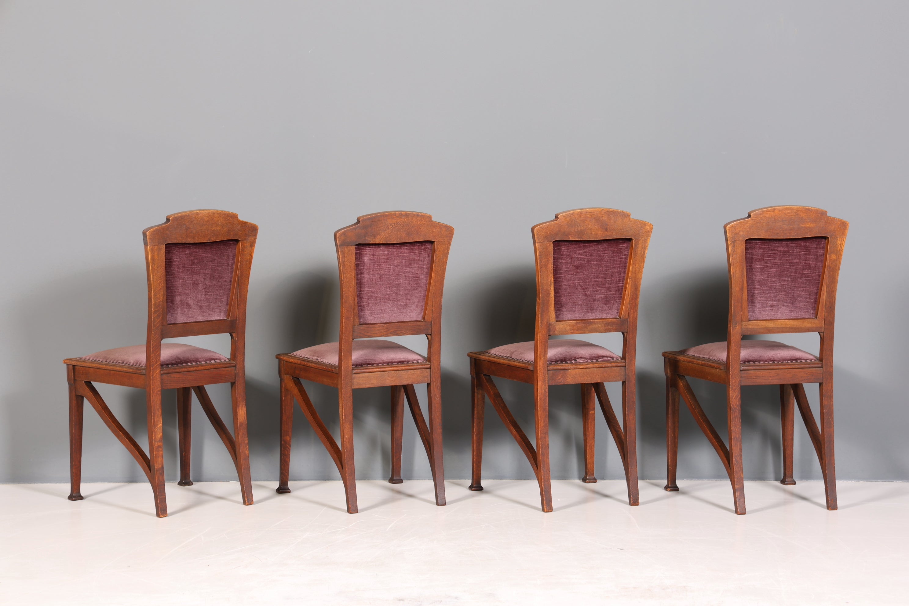 4x Wunderschöne Jugendstil Stühle Antik Stuhl Set Eiche Küchenstühle Esszimmer Stühle um 1900