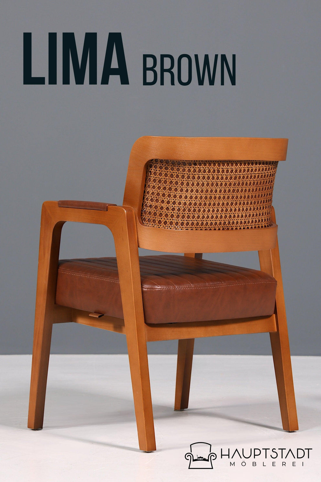 Edler Armlehnstuhl "LIMA" Esszimmerstuhl mit Korbgeflecht in Braun Polsterstuhl Küchenstuhl Sekretär Stuhl