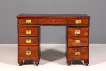 Edler Englischer Military Chest Schreibtisch Maritim Bürotisch Lederauflage Office Desk
