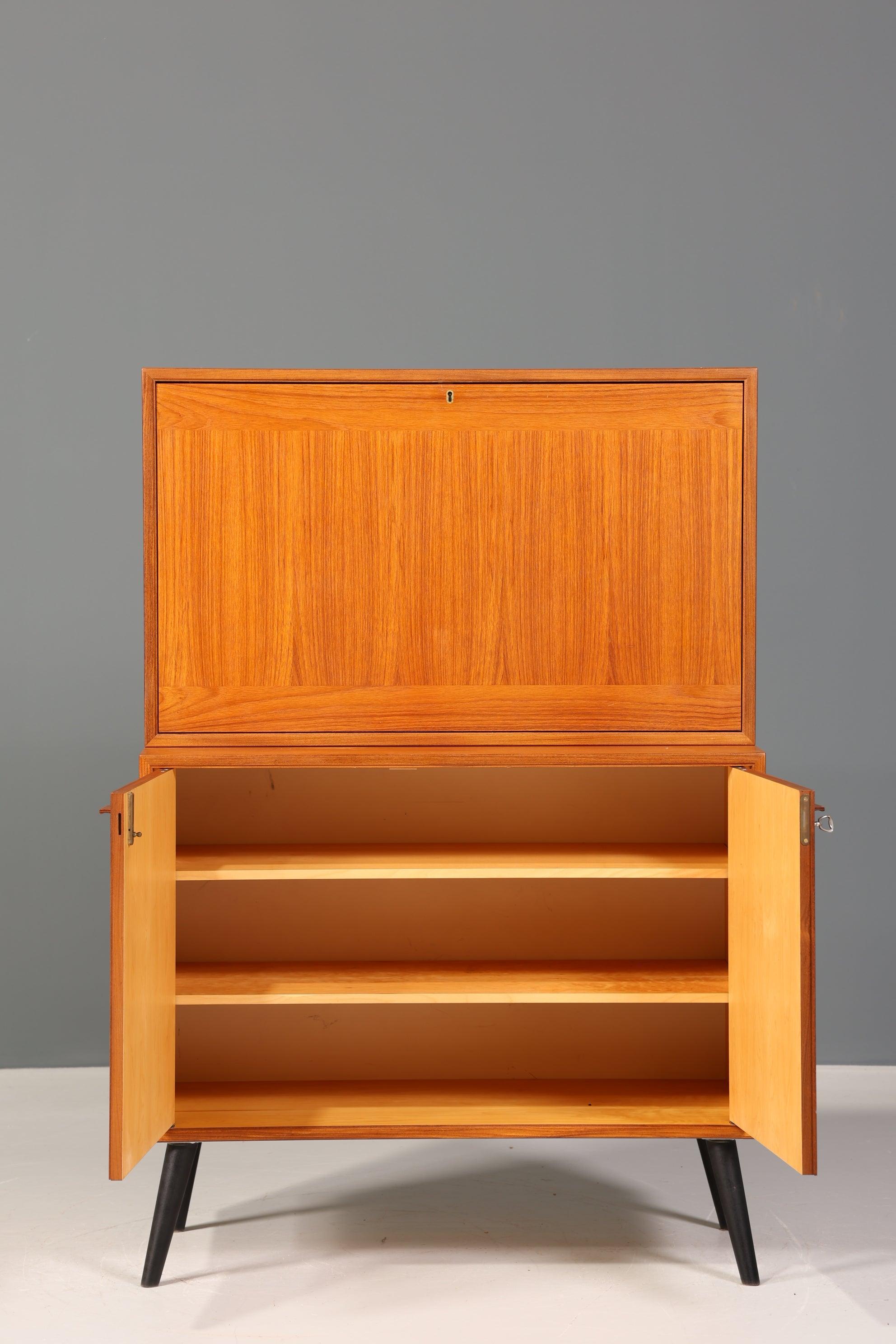 Schlichter Mid Century Schrank Sekretär Bücherregal Retro Highboard Vintage Regal 60s
