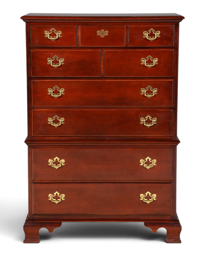 Hauptstadt Möblerei H893 Kommode aus dunklem Holz mit sechs Schubladen und verzierten goldenen Messinggriffen