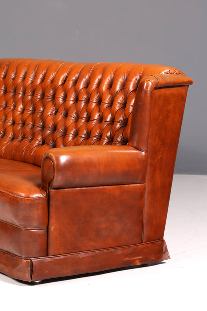 Wunderschönes Original Chesterfield Sofa 3-Sitzer Echt Leder Cognac Couch Englisch Ledersofa Vintage