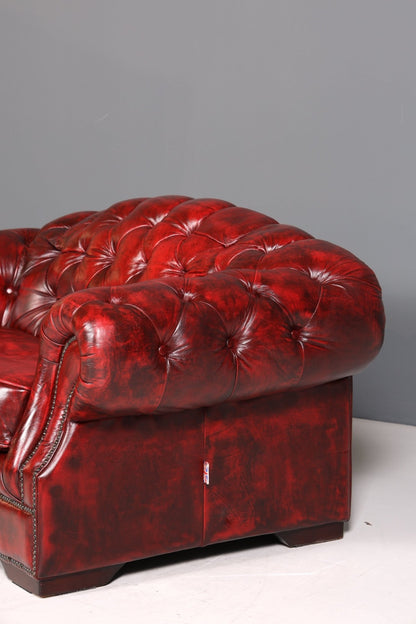 Wunderschöne Original Chesterfield 2-Sitzer Couch Englisches echt Leder Oxblood Sofa UK