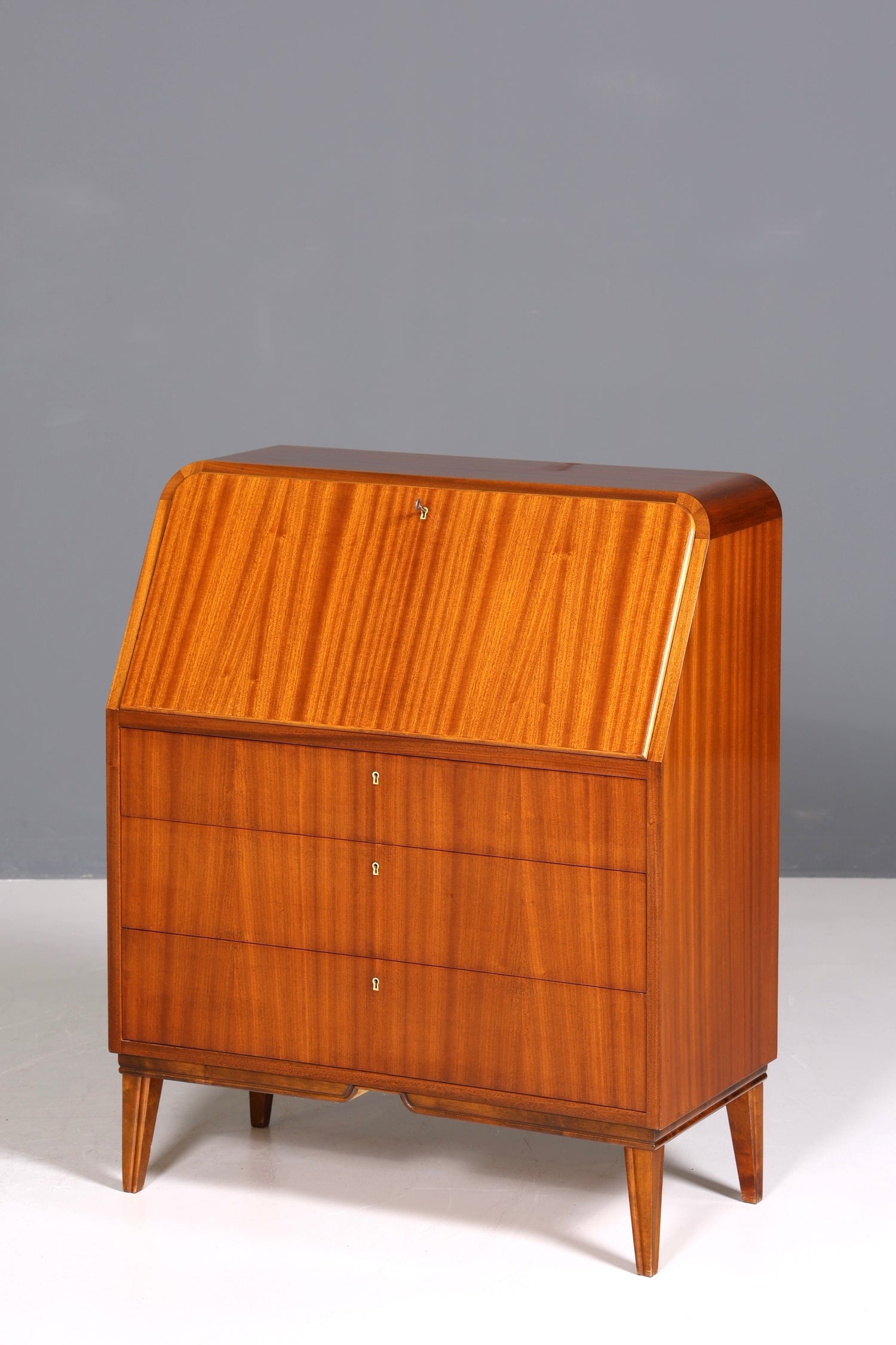 F223 Finish cm Schlichter Mid Century Sekretär Vintage Schreibmöbel echt Holz Kommode Office Secretary