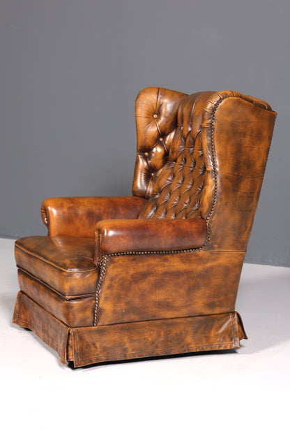 Original Chesterfield Ohrenbacken Sessel Englisch Leder Herrensessel UK Armlehnsessel