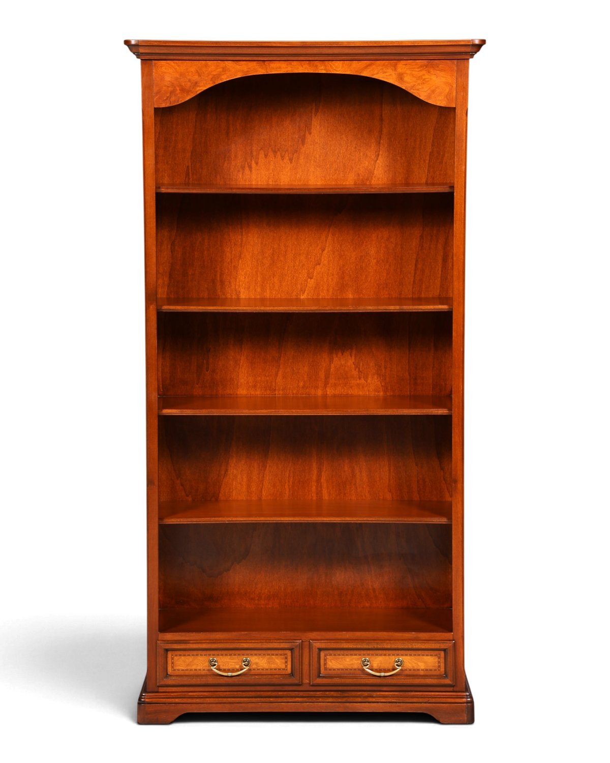 Hauptstadt Möblerei H860 Bücherregal aus braunem Holz mit Bogenabschluss und zwei Schubladen mit Messinggriffen