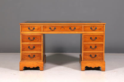 Wunderschöner Englischer Schreibtisch Eibe Echt Lederauflage Antik Stil Bürotisch Desk Office Schreibtisch Vintage