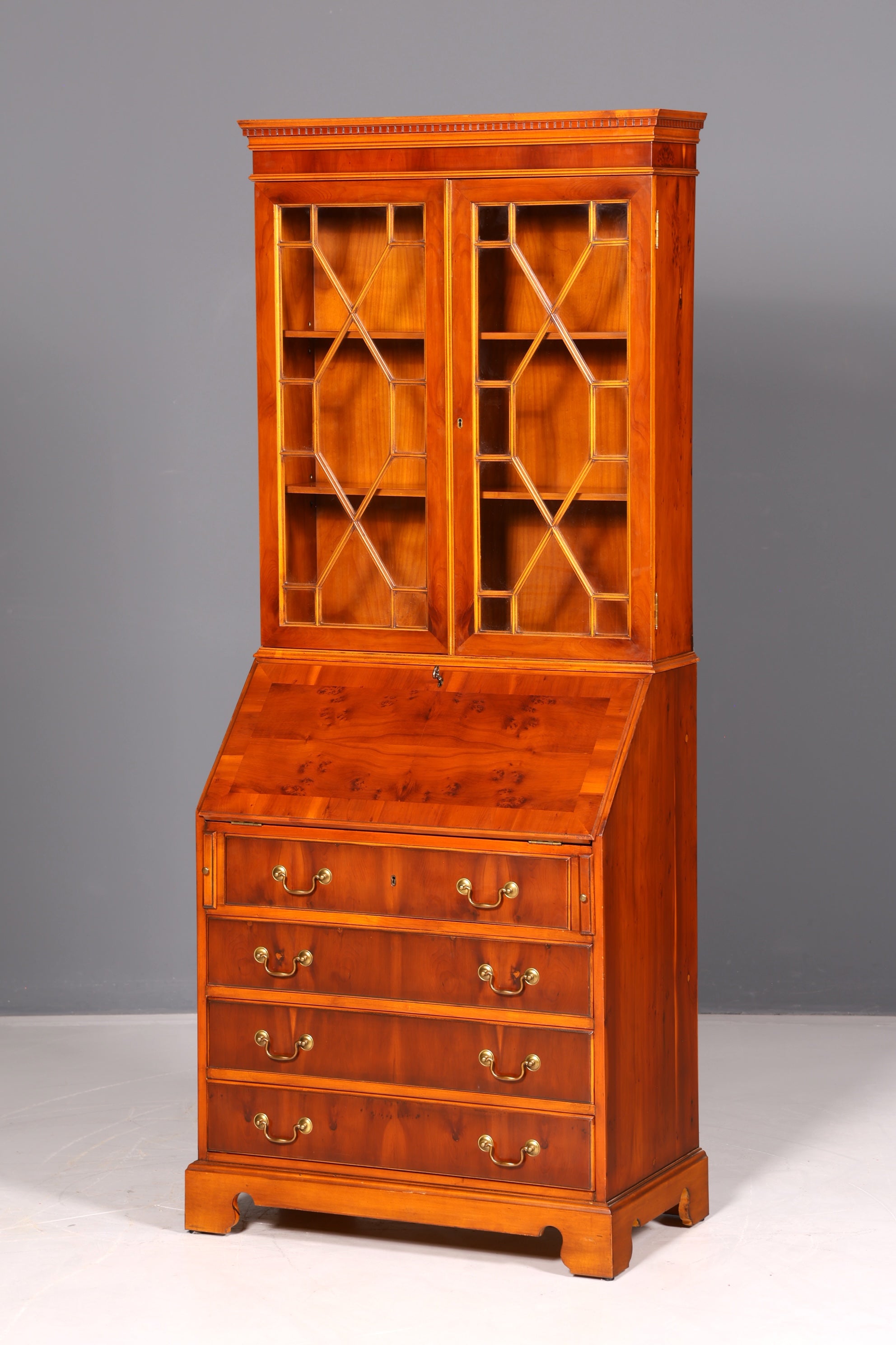 Wunderschöner Englischer Aufsatzsekretär Eibe Sekretär Vitrine Büro Antik Schrank Bibliothek Vintage
