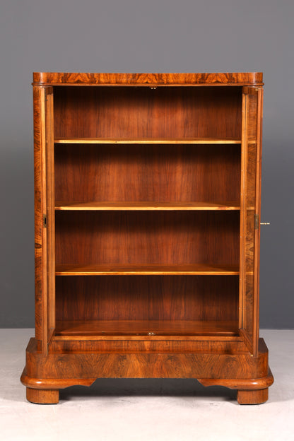 G733 Finish Wunderschöne Art Deco Vitrine Nussbaum Vitrine massiv Holz Antik Schrank (Kopie)