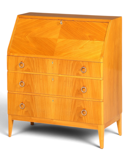 Schlichter Mid Century Sekretär Vintage Schreibmöbel echt Holz Kommode Retro Office Secretary
