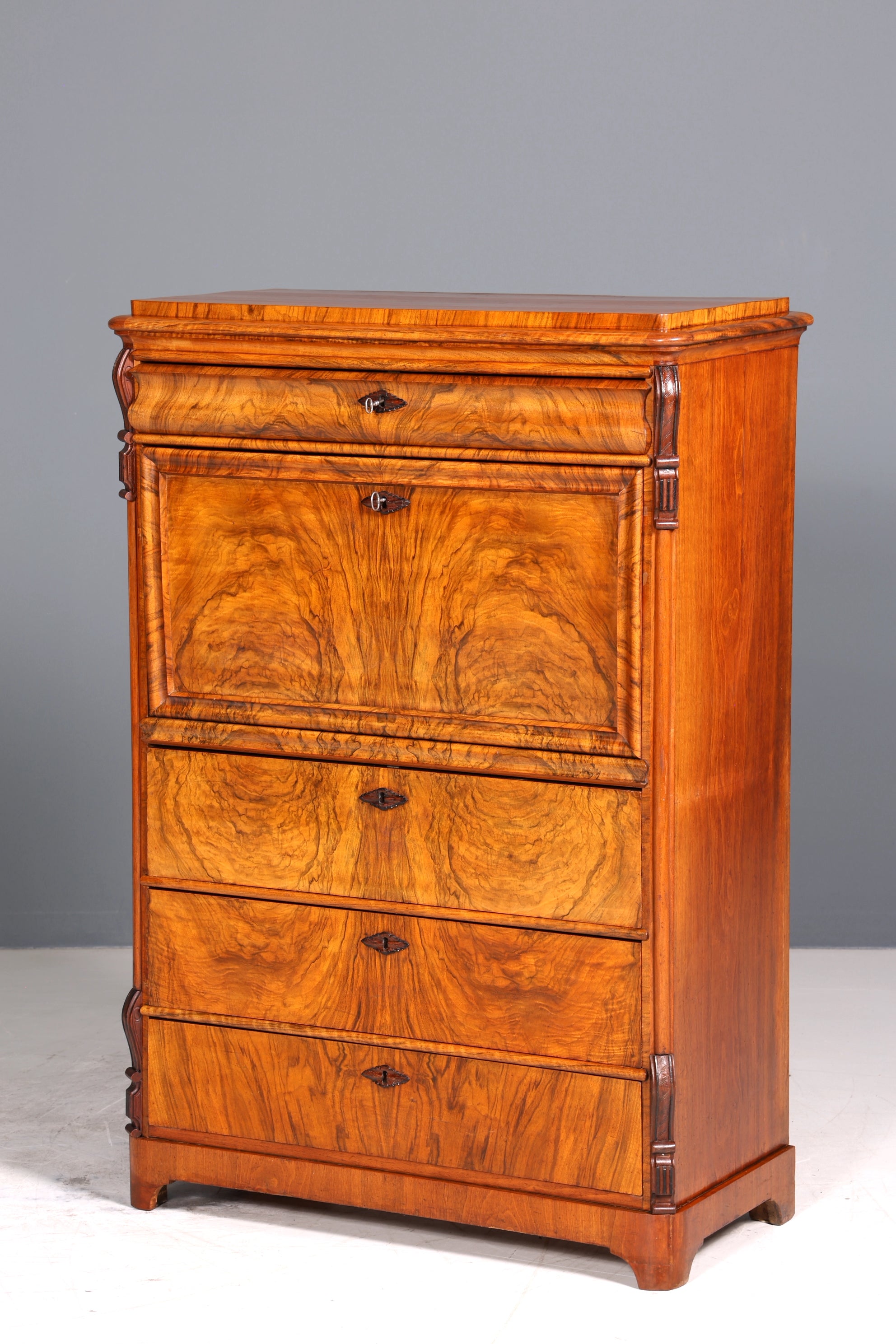 E903 Finish Wunderschöner Gründerzeit Sekretär Vertiko Highboard Louis Philippe Kommode um 1880