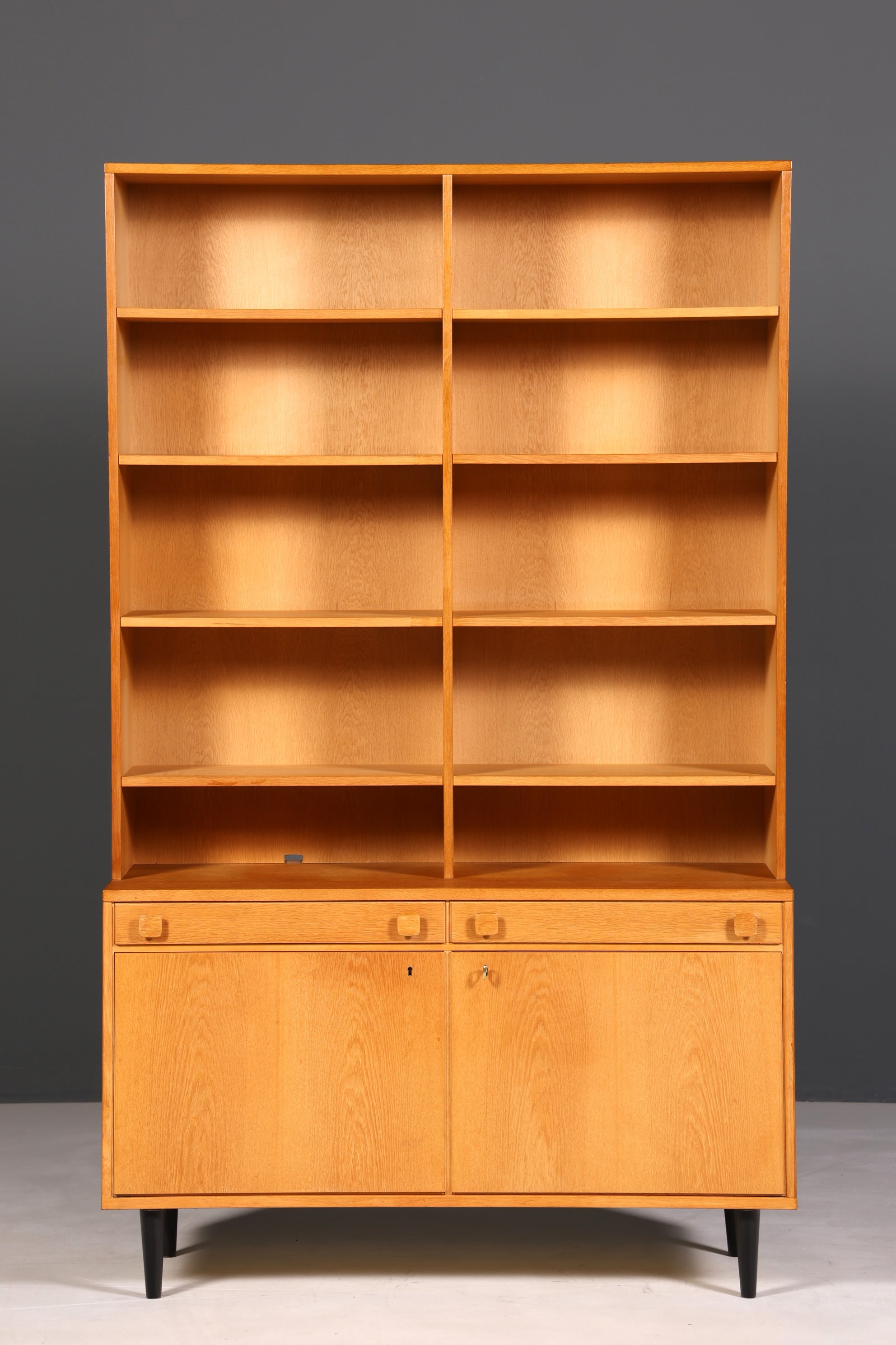 F894 Finish Traumhaftes Mid Century Regal echt Holz Schrank Danish Design Retro Kommode Vintage Bücherregal 60er Jahre