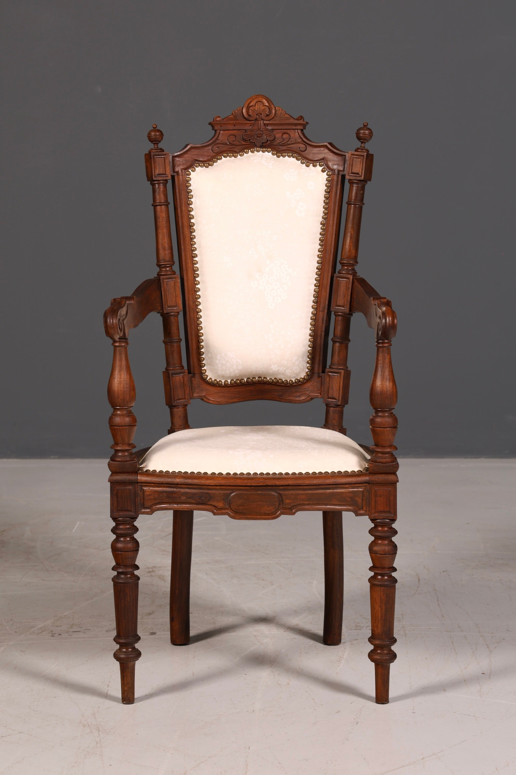 Elegant Neo-Renaissance armchair, antique chair, Gründerzeit secretary chair, desk chair, upholstered chair, 1 of 2