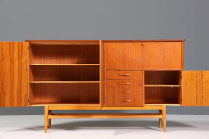 Schlichtes Mid Century Highboard Vintage Sideboard Danish Design Teak Holz Kommode 60er Jahre - Highboard