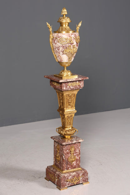 Wunderschöne Barock Stil Säule mit Vase Louis XV Marmor Blumensäule Naturstein Sockel Ablage