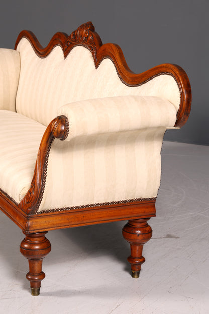 Wunderschönes Original Biedermeier Sofa Antik Louis Philippe Couch 3-Sitzer Creme Gestreift Polstersofa Récamiere