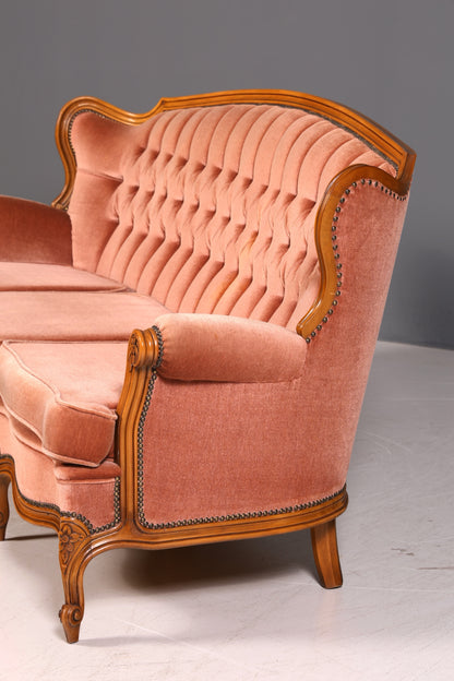 Edles Chippendale Sofa Barock Stil Samt Stoff Couch 3-Sitzer Rococo Antik Polstersofa
