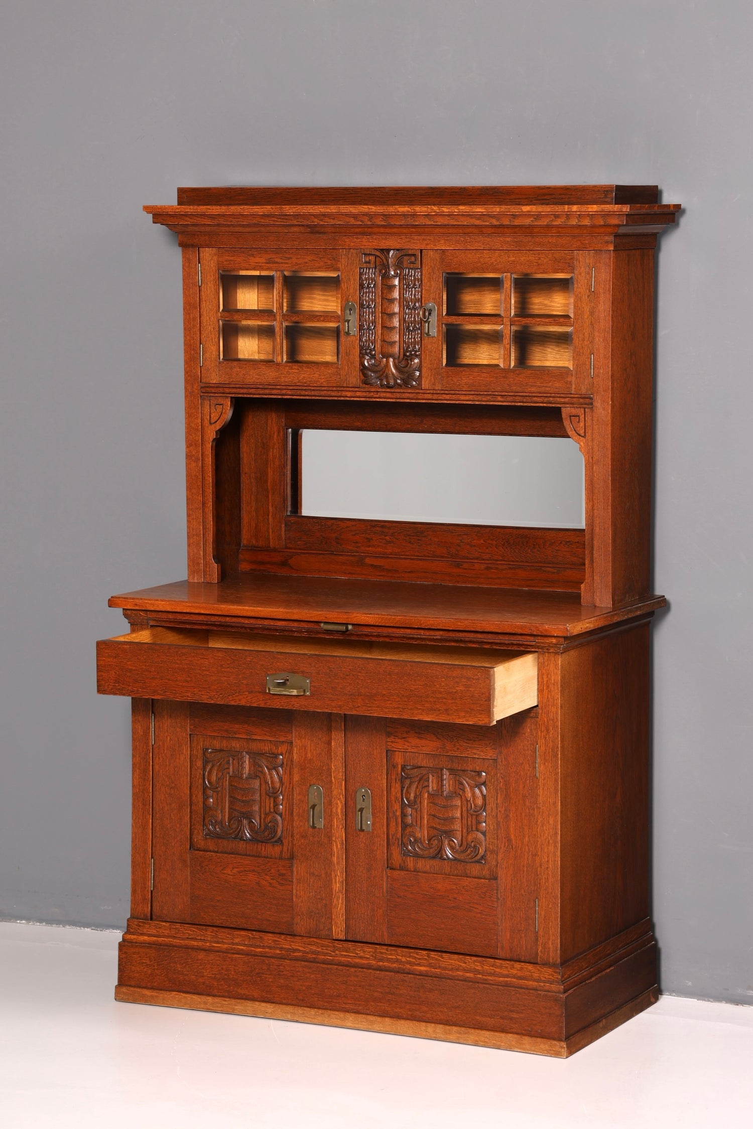 Wunderschöner Jugendstil Schrank Antik Buffet Eiche Anrichte Buffetschrank Vitrine Vintage