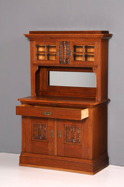 Wunderschöner Jugendstil Schrank Antik Buffet Eiche Anrichte Buffetschrank Vitrine Vintage