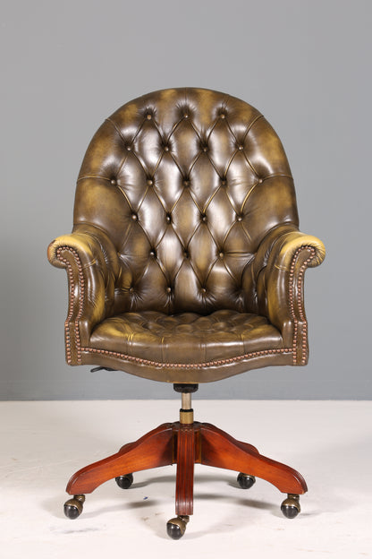 Wunderschöner Original Chesterfield Bürosessel &quot;Wade&quot; echt Leder Sessel Bürostuhl Captain Chair Sessel Office Chair 1 von 2