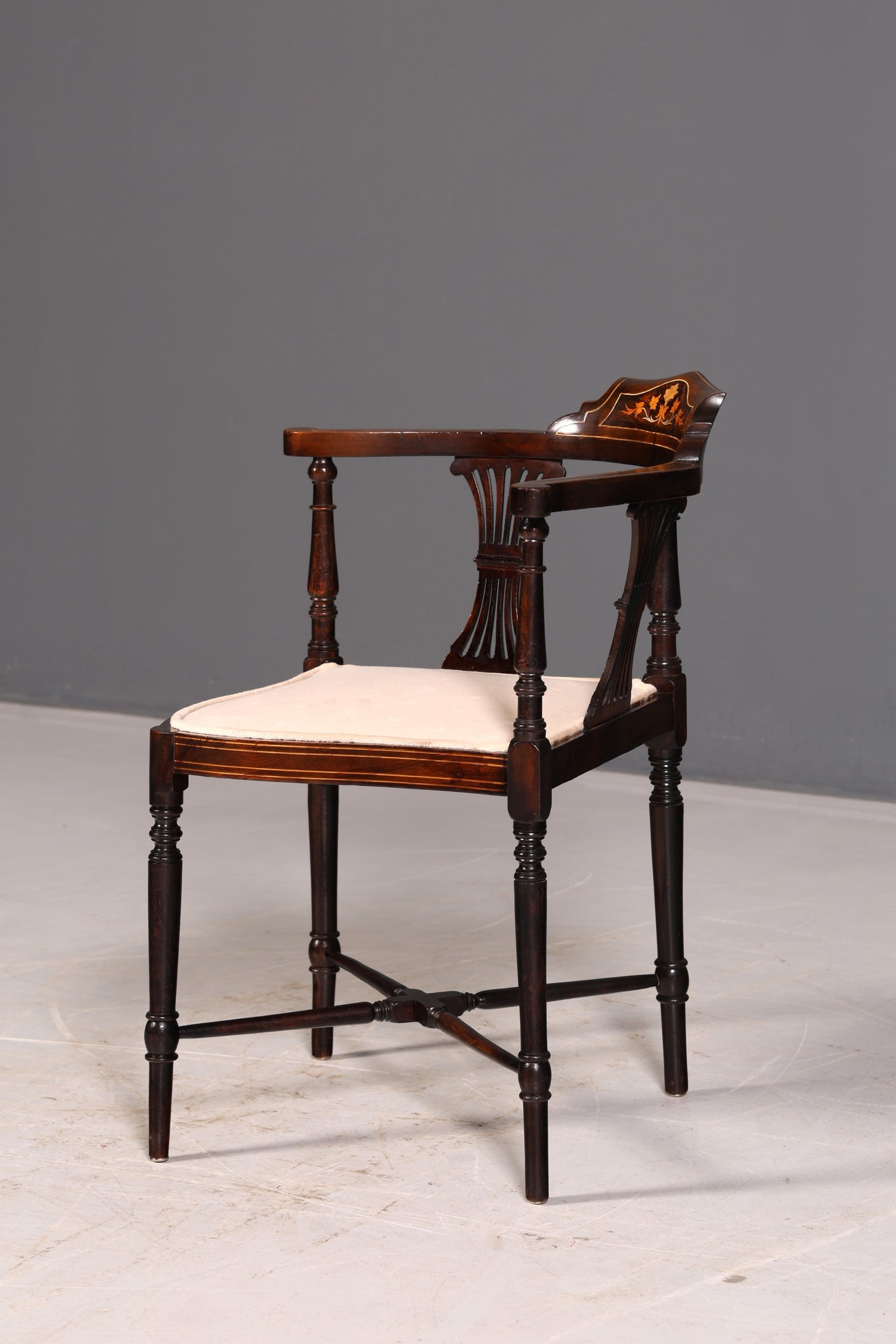 Wunderschöner Antiker Eckstuhl Corner Chair Englisch Edwardian Intarsien Armlehnstuhl Schreibtischstuhl Vintage 1 von 2