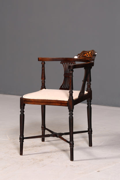 Wunderschöner Antiker Eckstuhl Corner Chair Englisch Edwardian Intarsien Armlehnstuhl Schreibtischstuhl Vintage 1 von 2