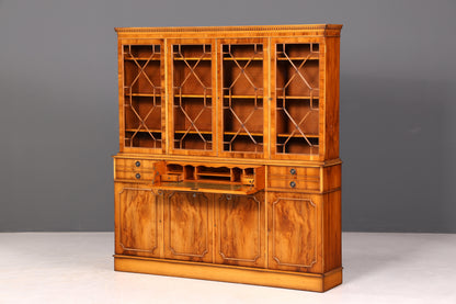 Beeindruckender Englischer Vitrinenschrank Echt Holz Sekretär Bibliothek Bücherschrank Buffet Antik Vintage