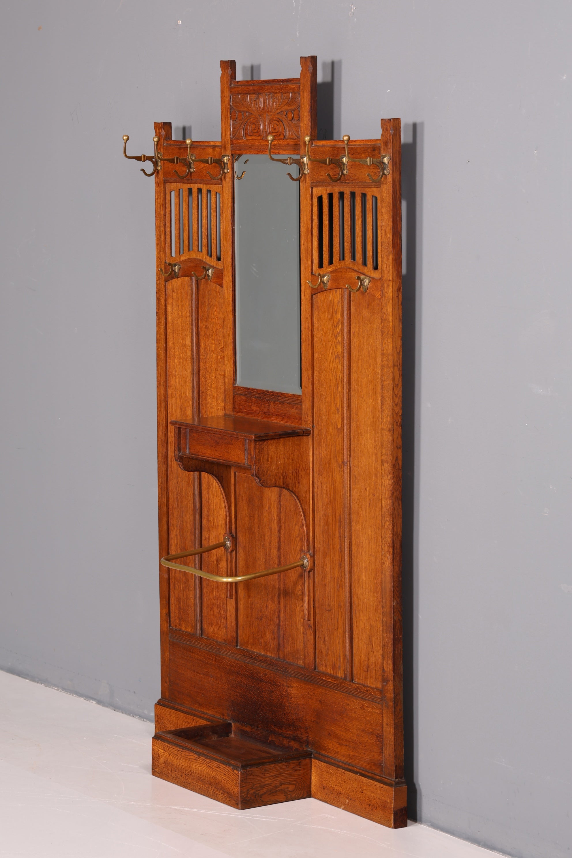 Traumhafte Jugendstil Flur Garderobe Kleiderwand Antik Gründerzeit Spiegel Facettenschliff Massivholz